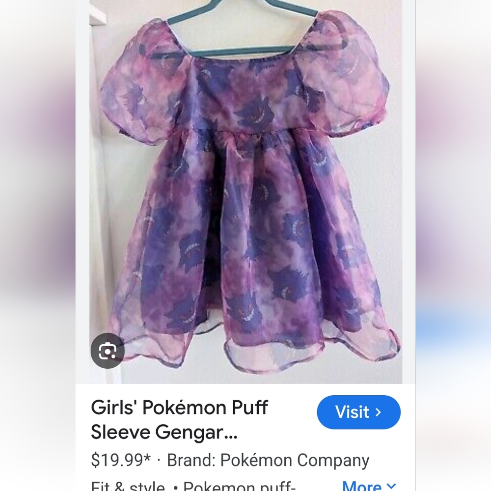 Pokemon Puffsleeve Gengar Organza Girl's  PurpleDress Size  M (8)